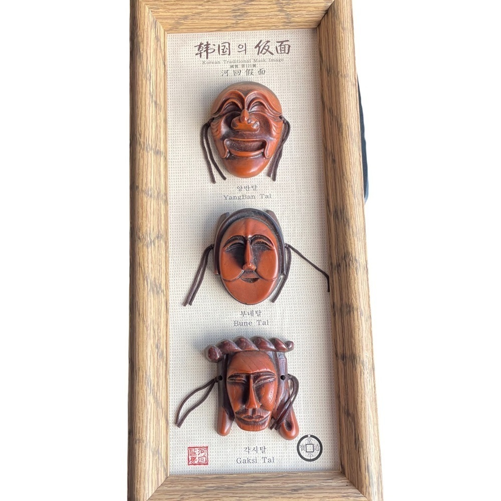 Vintage Korean Traditional Mask Image Framed Art